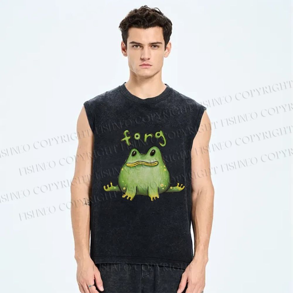 Unisex Cartoon Frog Printed Washed Tank Top