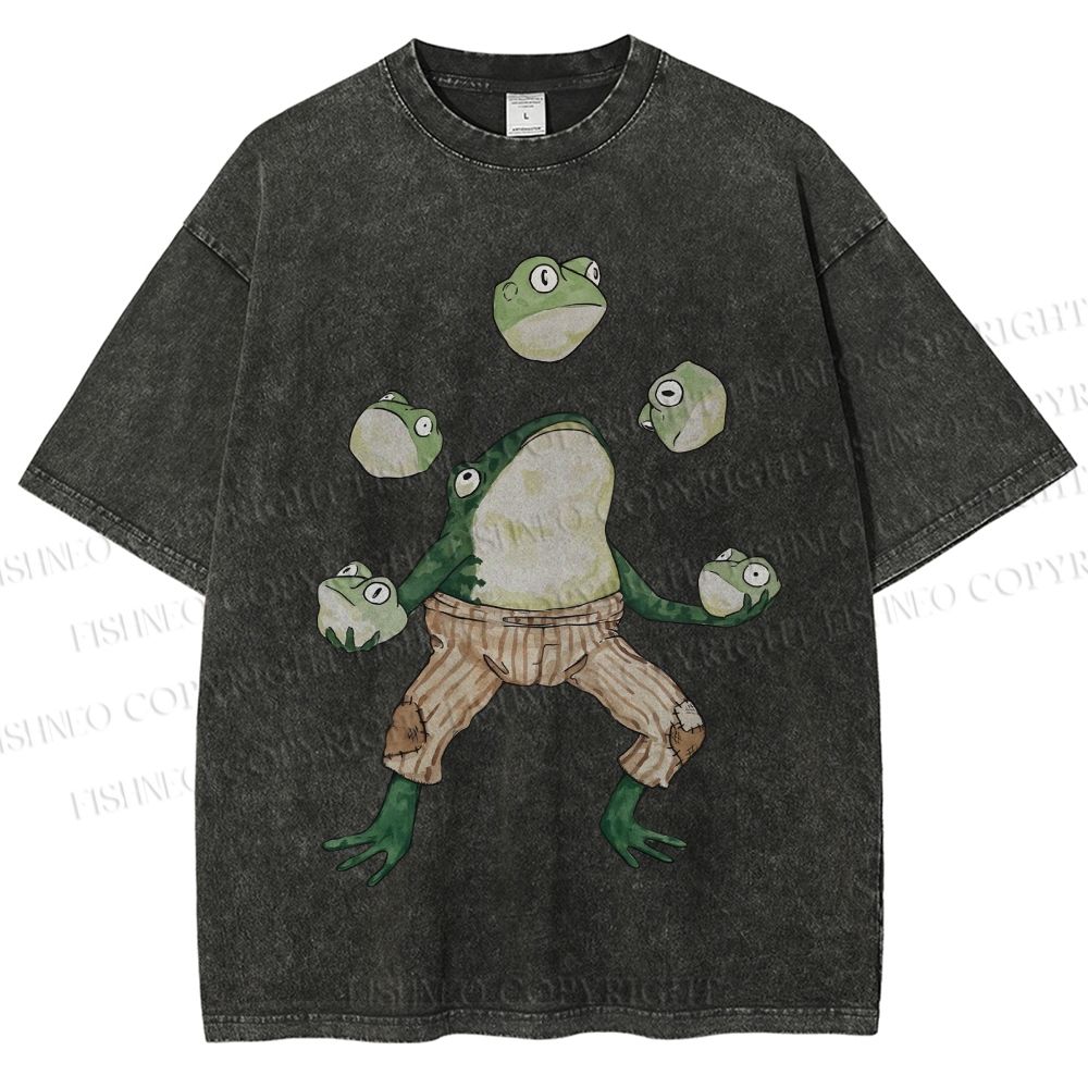 Unisex Juggling Frog Printed Washed Tee