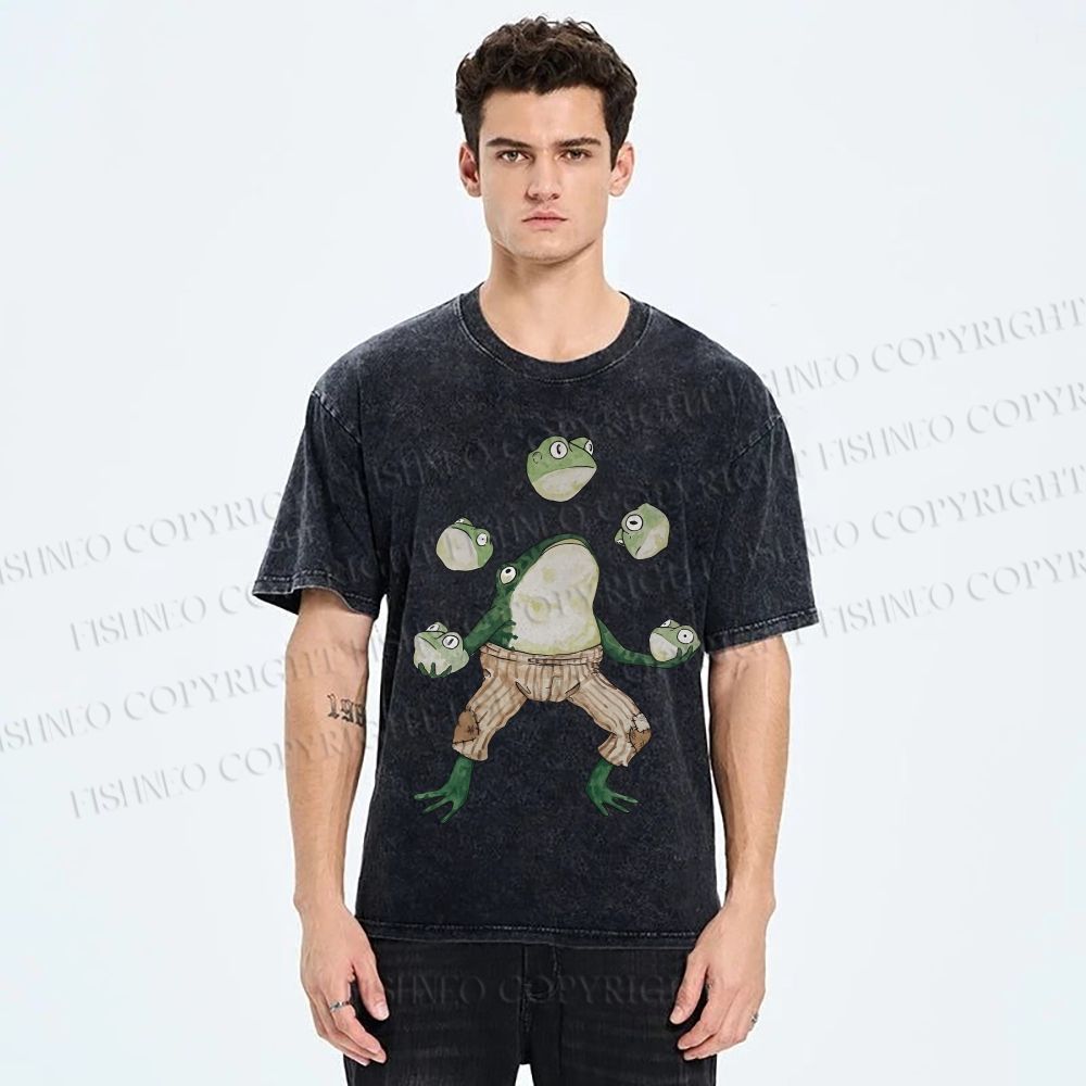 Unisex Juggling Frog Printed Washed Tee