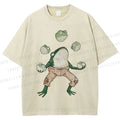 Unisex Juggling Frog Printed Washed Tee