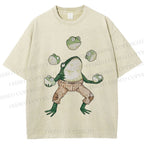 Unisex Juggling Frog Printed Washed Tee