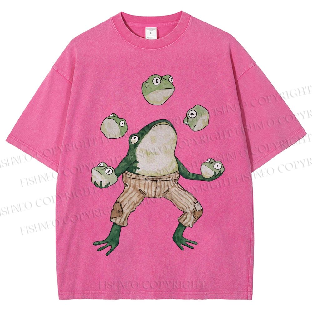 Unisex Juggling Frog Printed Washed Tee