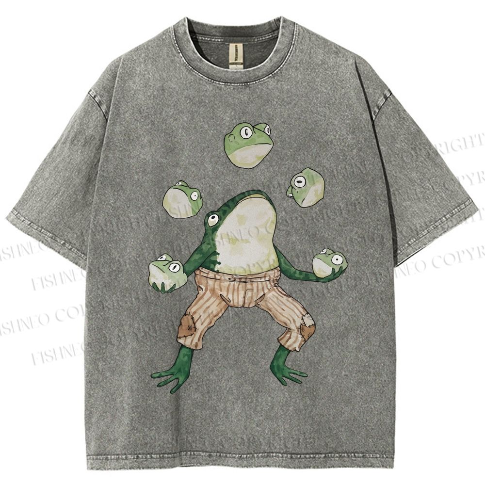 Unisex Juggling Frog Printed Washed Tee