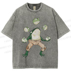 Unisex Juggling Frog Printed Washed Tee