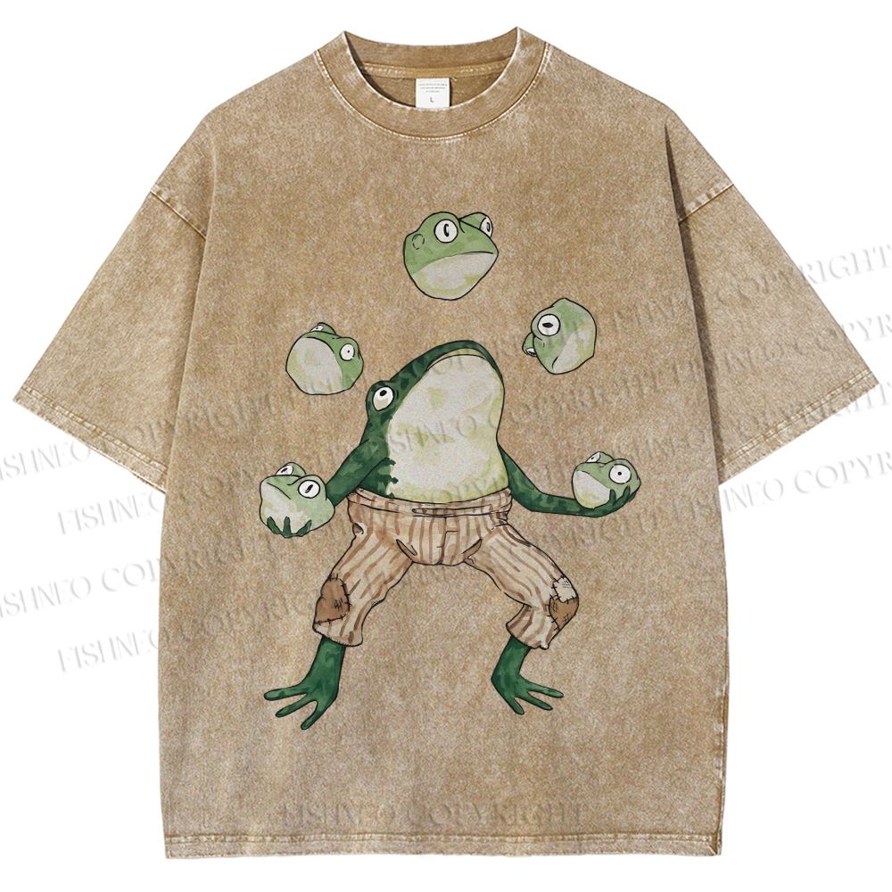 Unisex Juggling Frog Printed Washed Tee