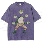 Unisex Juggling Frog Printed Washed Tee