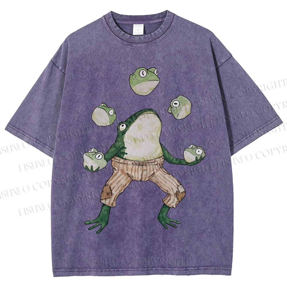 Unisex Juggling Frog Printed Washed Tee