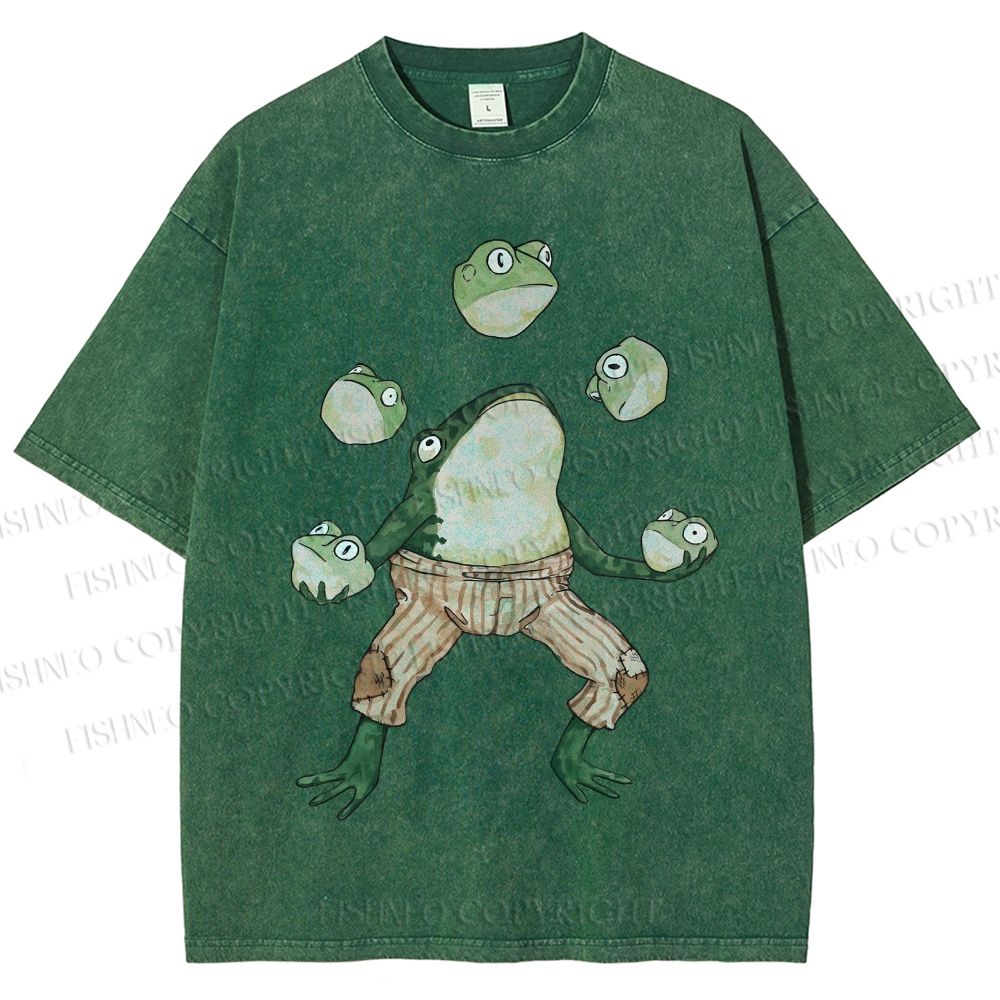 Unisex Juggling Frog Printed Washed Tee