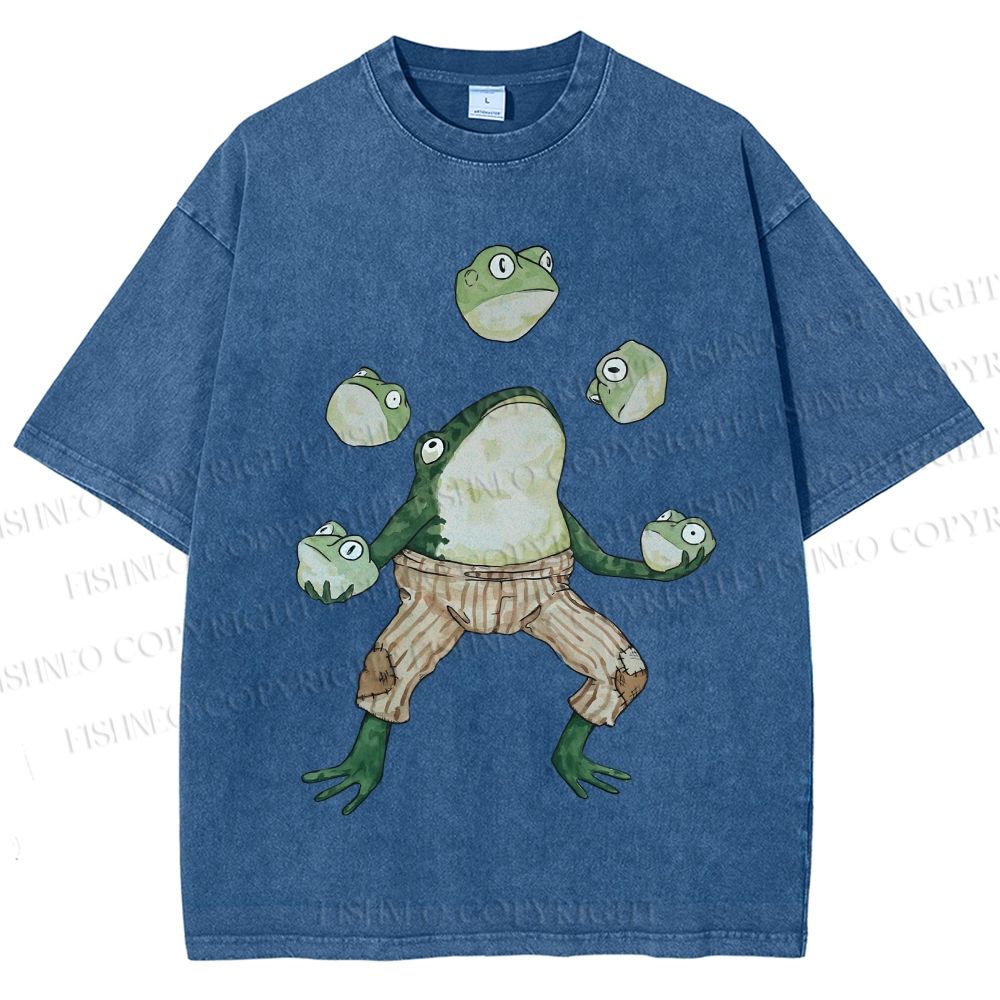 Unisex Juggling Frog Printed Washed Tee