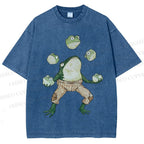 Unisex Juggling Frog Printed Washed Tee