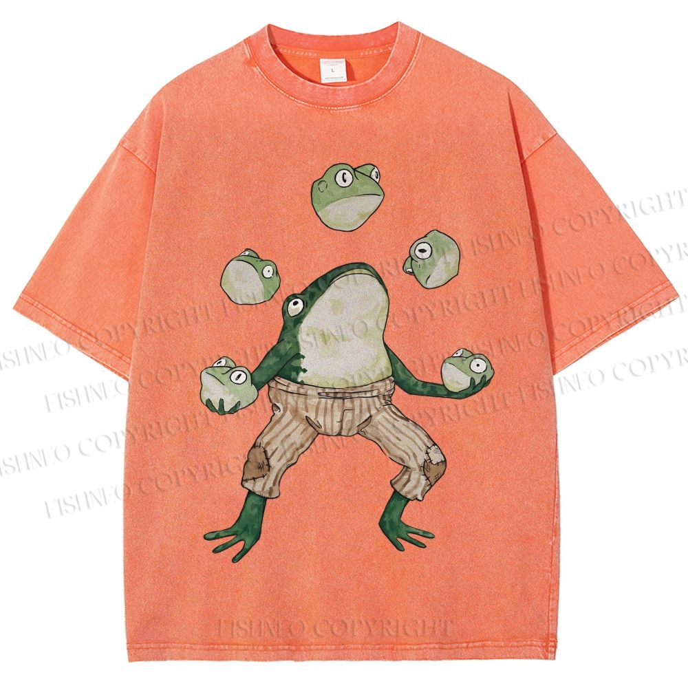 Unisex Juggling Frog Printed Washed Tee