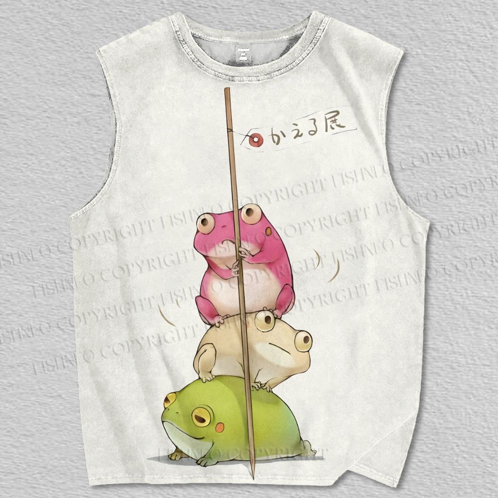 Unisex Cartoon Frog Exhibition Printed Tank Top