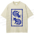 Unisex Print Of Cat Printed Washed Tee