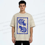 Unisex Print Of Cat Printed Washed Tee