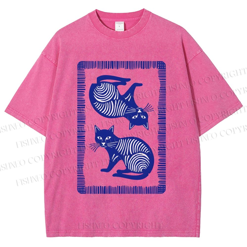 Unisex Print Of Cat Printed Washed Tee