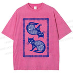 Unisex Print Of Cat Printed Washed Tee
