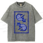 Unisex Print Of Cat Printed Washed Tee