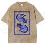 Unisex Print Of Cat Printed Washed Tee