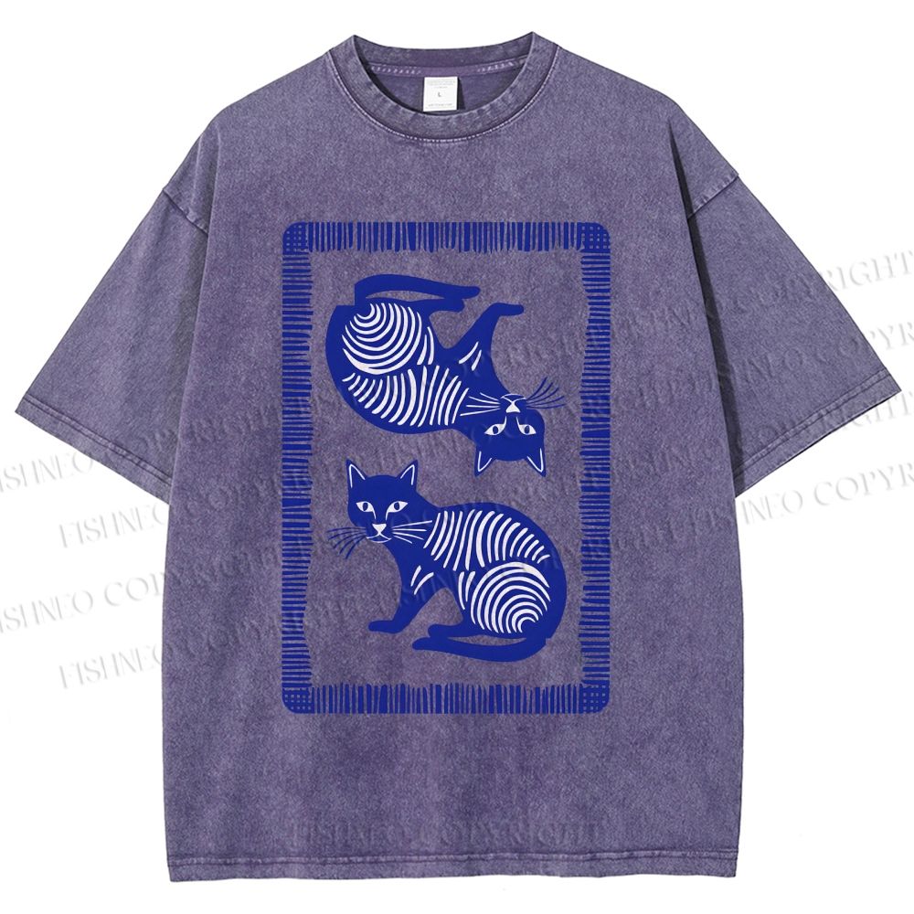 Unisex Print Of Cat Printed Washed Tee