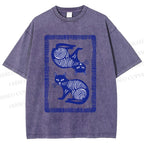 Unisex Print Of Cat Printed Washed Tee