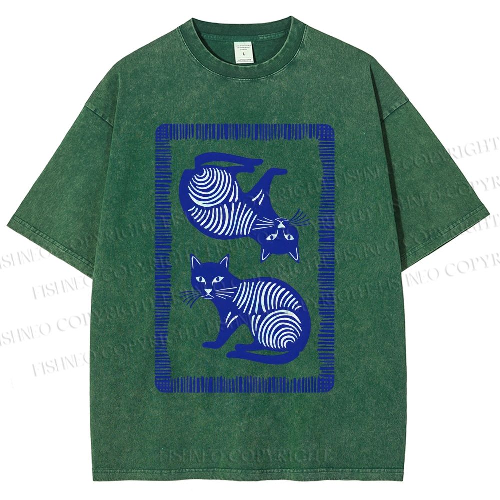 Unisex Print Of Cat Printed Washed Tee