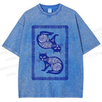 Unisex Print Of Cat Printed Washed Tee