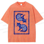 Unisex Print Of Cat Printed Washed Tee