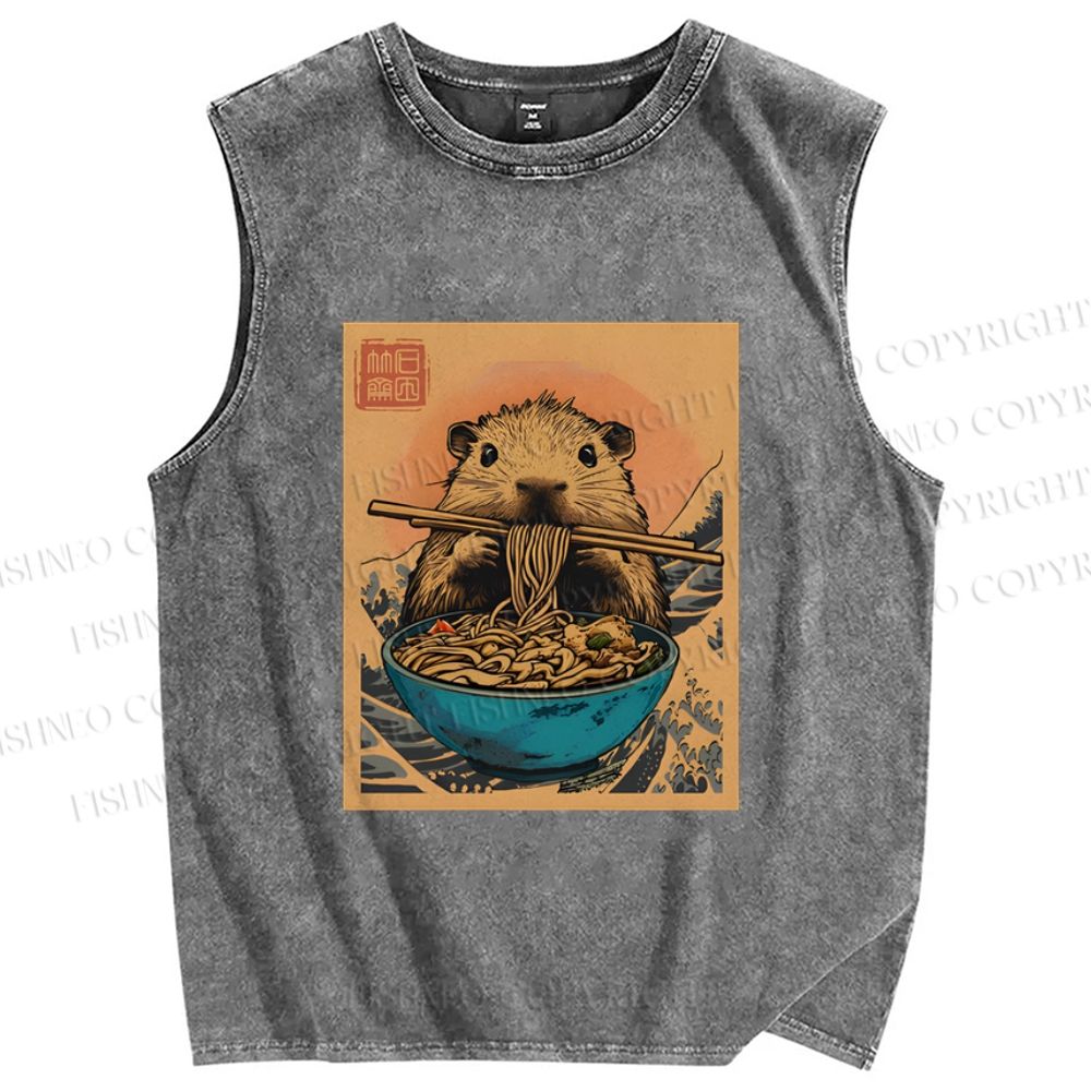 Unisex Guinea Pig Ramen Printed Washed Tank Top