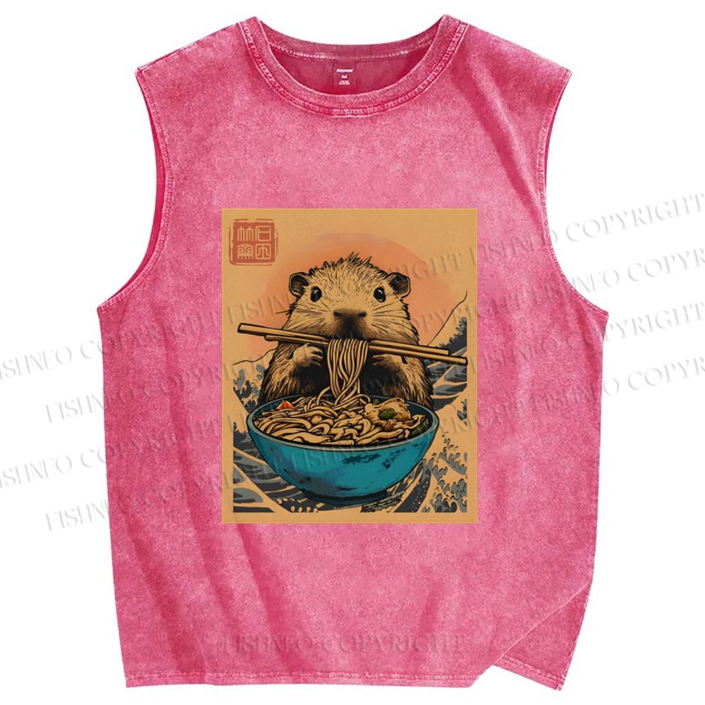 Unisex Guinea Pig Ramen Printed Washed Tank Top