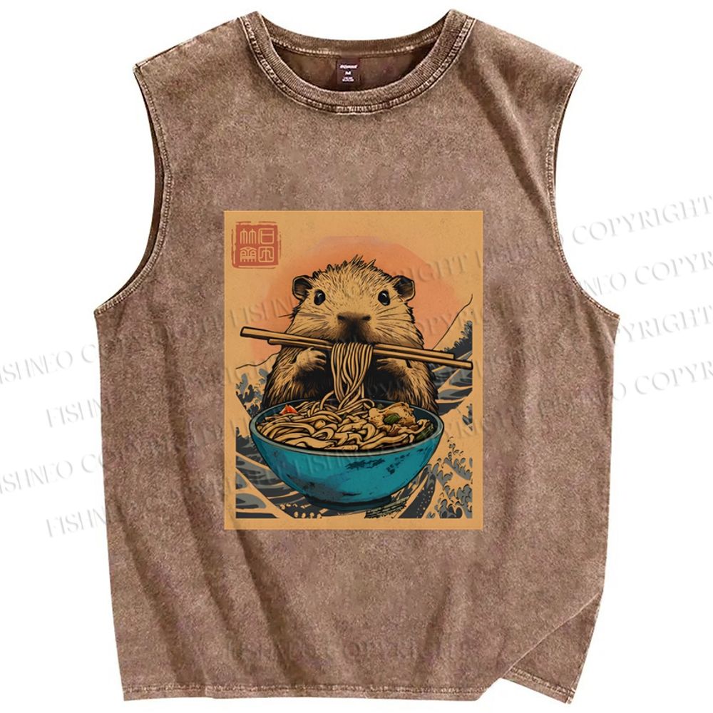 Unisex Guinea Pig Ramen Printed Washed Tank Top