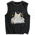 Unisex Cat Doing Homework Printed Washed Tank Top