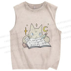 Unisex Cat Doing Homework Printed Washed Tank Top