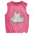 Unisex Cat Doing Homework Printed Washed Tank Top