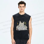 Unisex Cat Doing Homework Printed Washed Tank Top