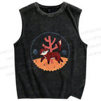 Unisex Cartoon Fox Printed Washed Tank Top