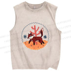 Unisex Cartoon Fox Printed Washed Tank Top
