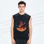 Unisex Cartoon Fox Printed Washed Tank Top
