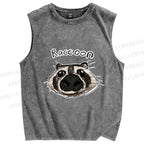 Unisex Funny Raccoon Printed Washed Tank Top