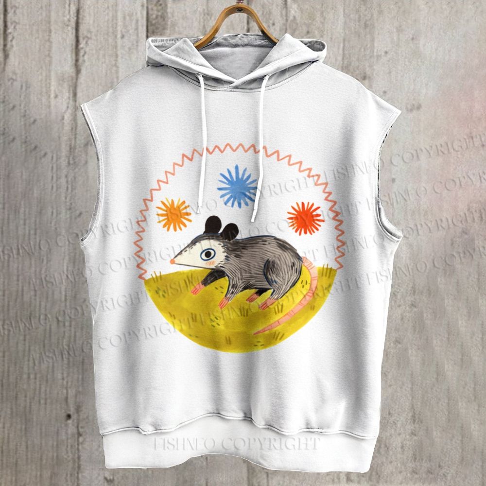 Unisex Cute Opossum Printed Sleeveless Hoodie