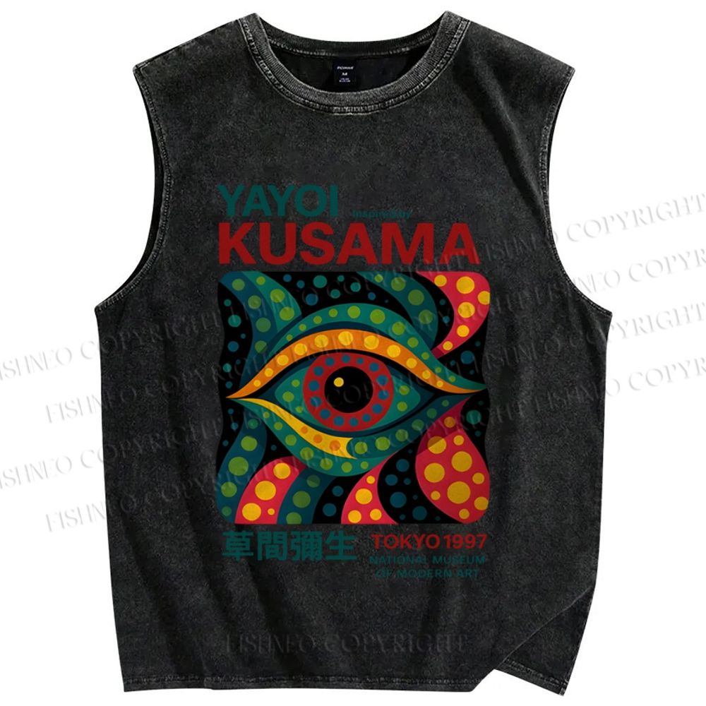 Unisex Yayoi Kusama Eye Printed Washed Tank Top