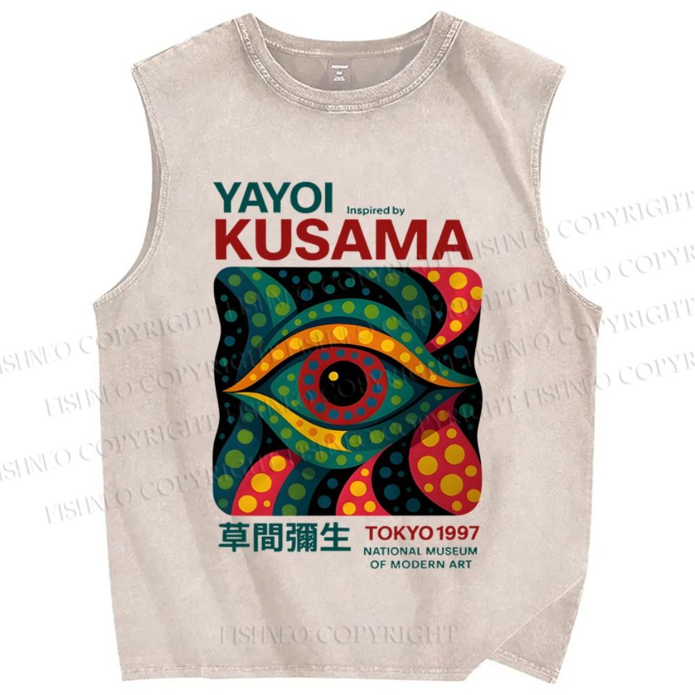 Unisex Yayoi Kusama Eye Printed Washed Tank Top