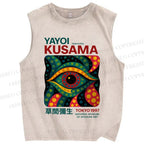 Unisex Yayoi Kusama Eye Printed Washed Tank Top