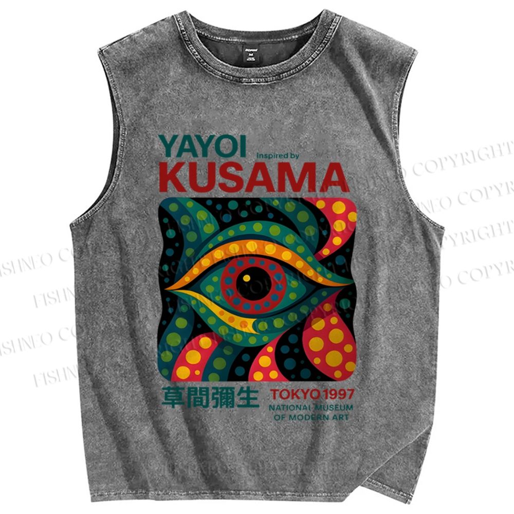 Unisex Yayoi Kusama Eye Printed Washed Tank Top