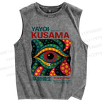 Unisex Yayoi Kusama Eye Printed Washed Tank Top