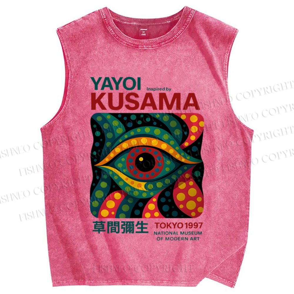 Unisex Yayoi Kusama Eye Printed Washed Tank Top