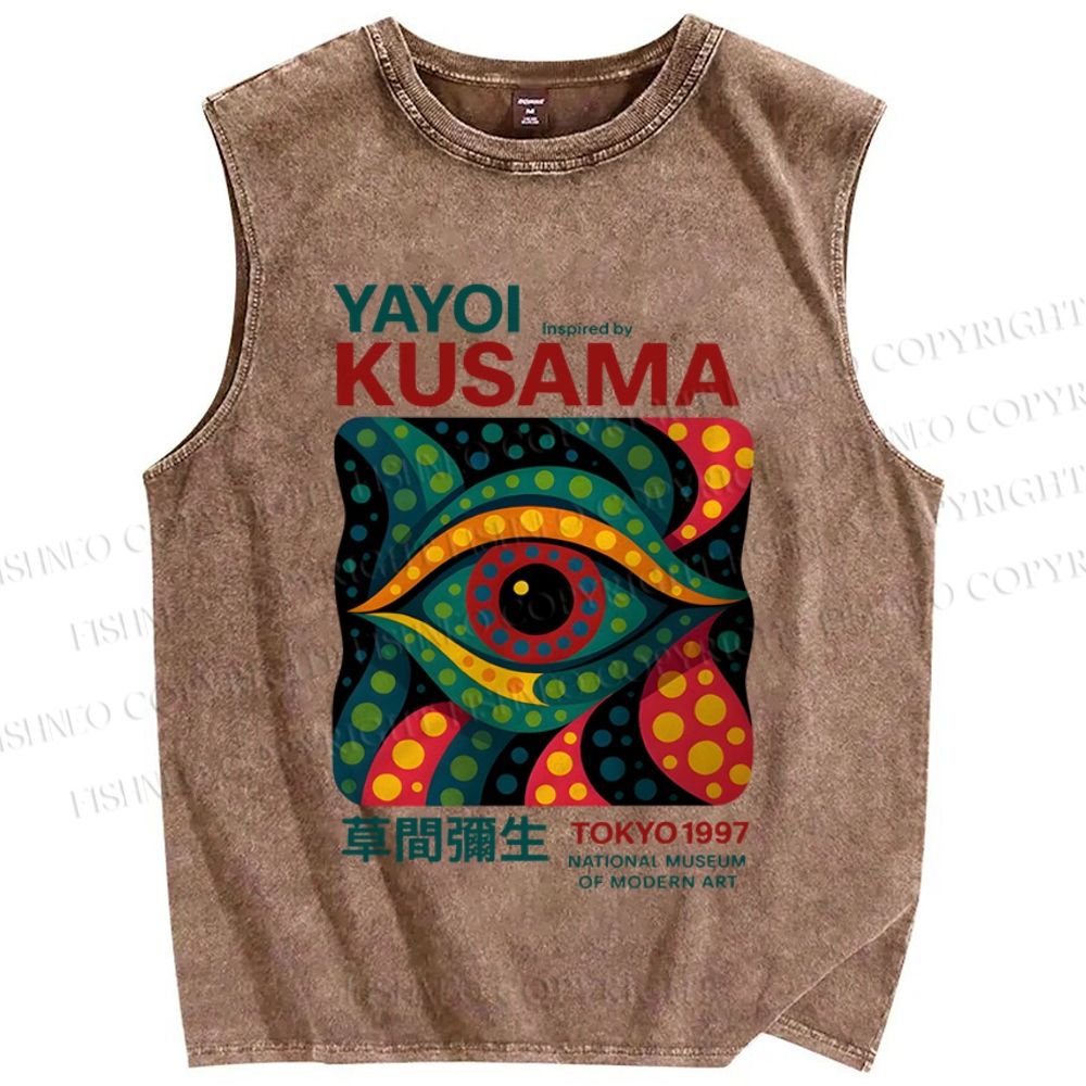 Unisex Yayoi Kusama Eye Printed Washed Tank Top
