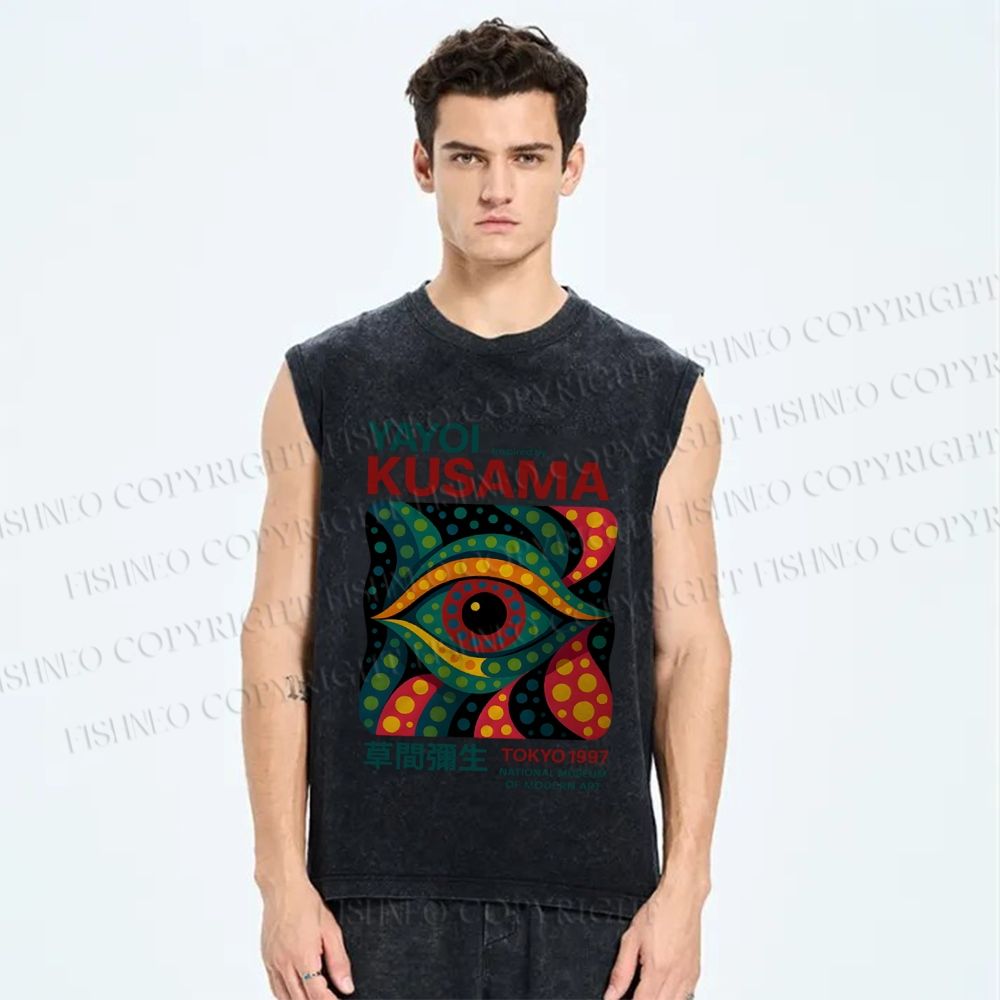 Unisex Yayoi Kusama Eye Printed Washed Tank Top