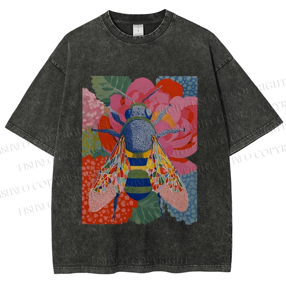Unisex Bug in Flowers Printed Washed Tee
