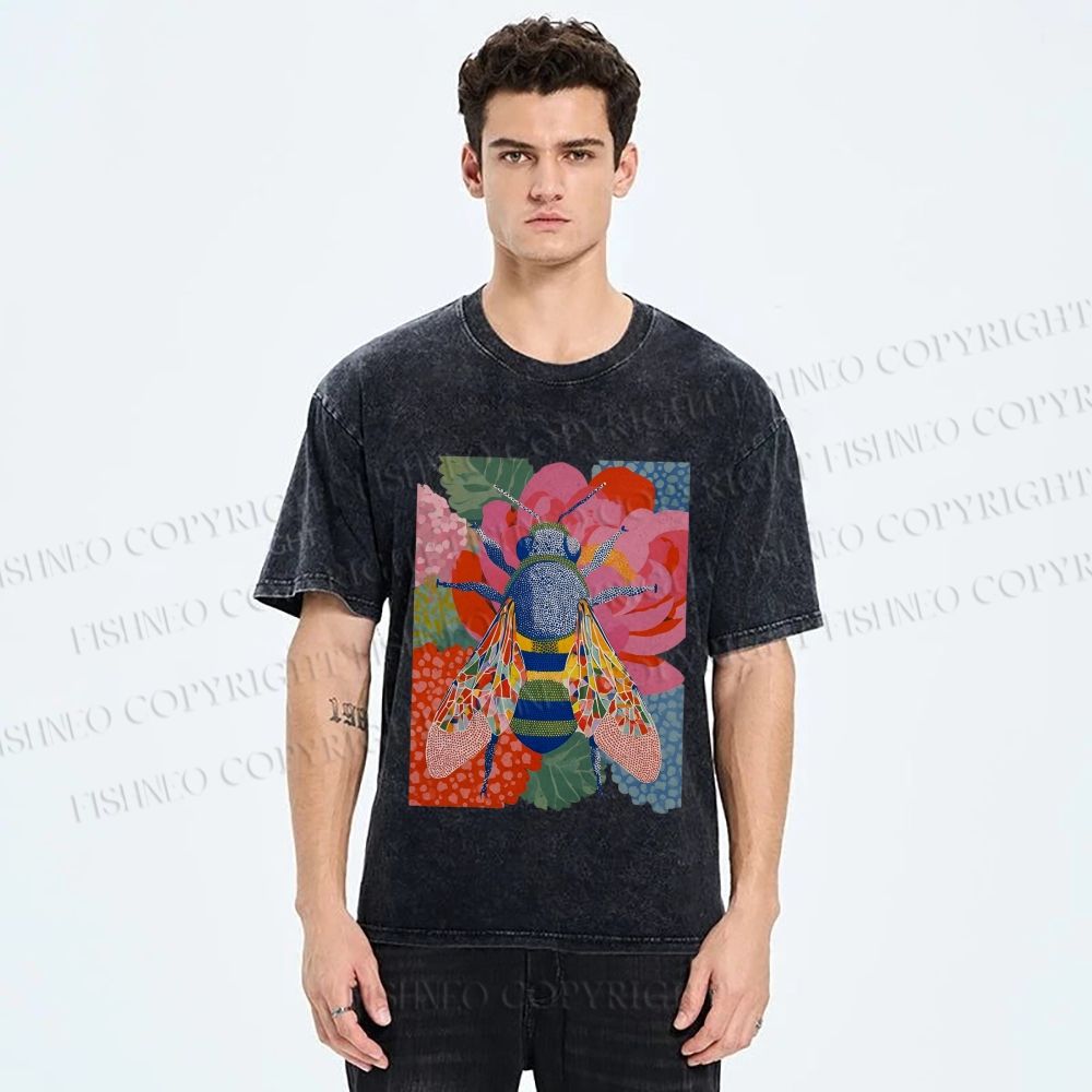 Unisex Bug in Flowers Printed Washed Tee