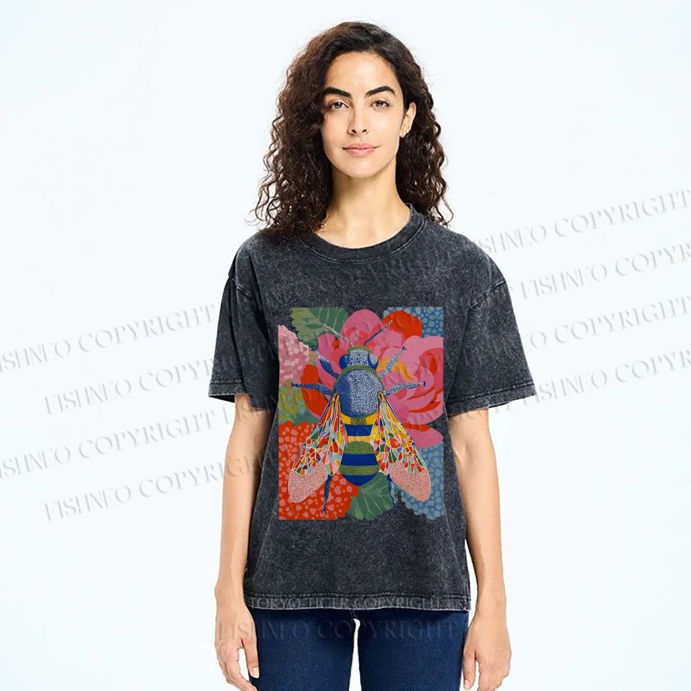 Unisex Bug in Flowers Printed Washed Tee